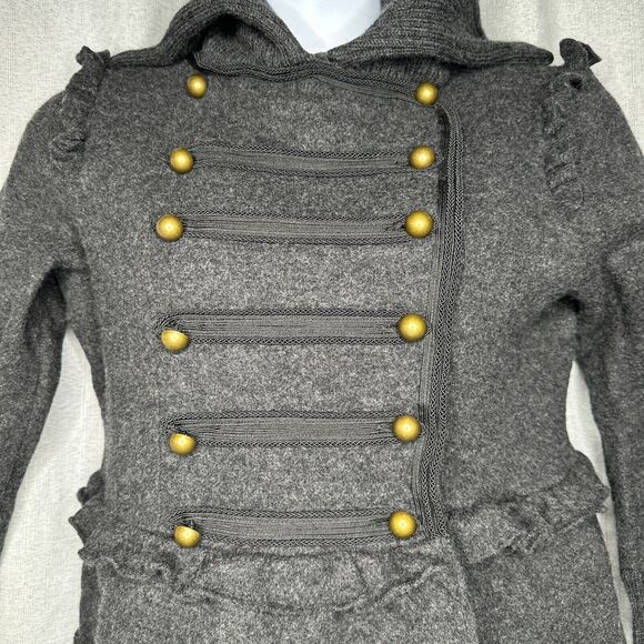 Ann Taylor Loft‎ Jacket XL Grey Wool Military Coat Ruffled Brass Buttons Sweater - Picture 3 of 10